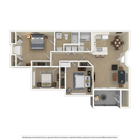 Floor plan for 3 beds, 2 baths, 1210 sqft